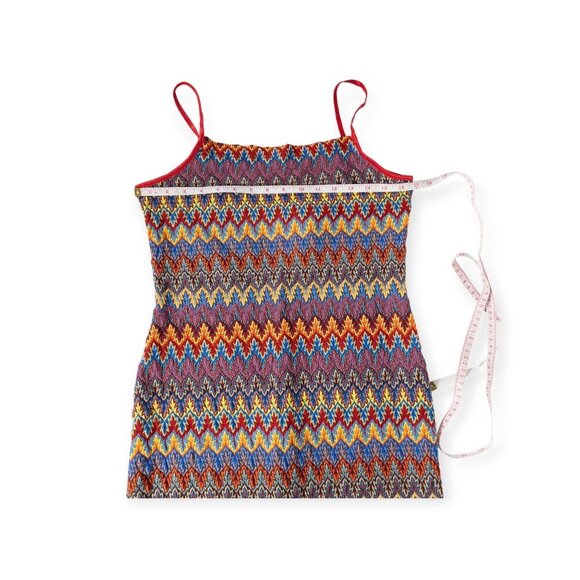 Vintage Y2K Eye Candy Zigzag Multicolor Knit Midi Dress With Red Spaghetti Strap - Picture 8 of 11